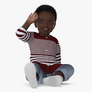 African Baby Boy Outdoor in Summer Outfit Sitting