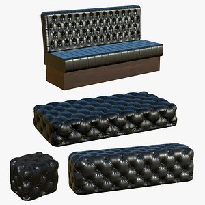 3D Chesterfield Sofa Realistic Leather Ottoman