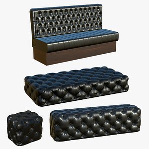 Chesterfield Sofa Realistic Leather Ottoman