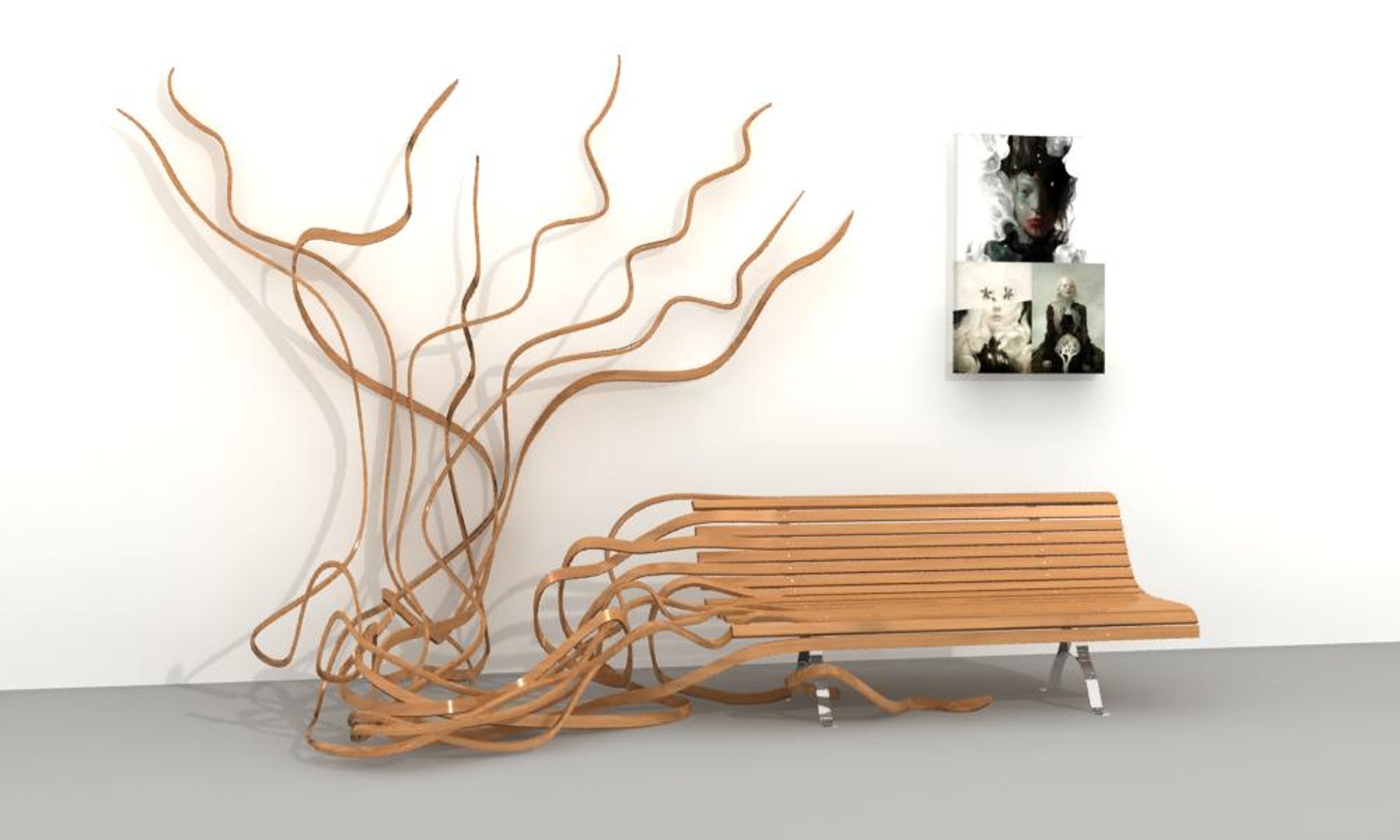 alive tree bench - 3d 3ds