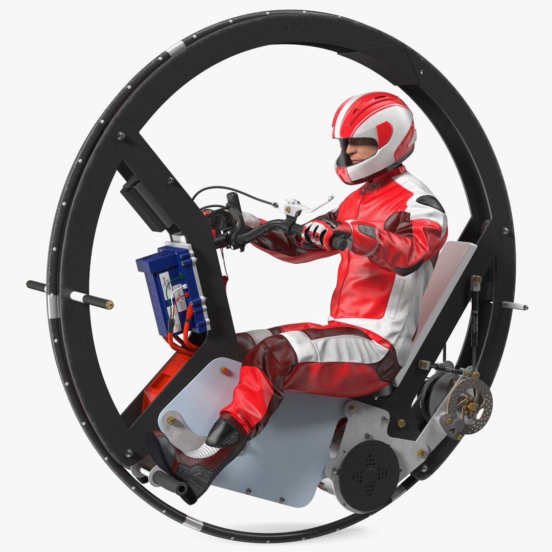Monowheel Motorcycle With Rider 3D model preview