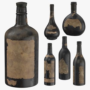 3D old bottles alcohol model