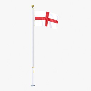 3D England Flag Stand Pole Animated Loop