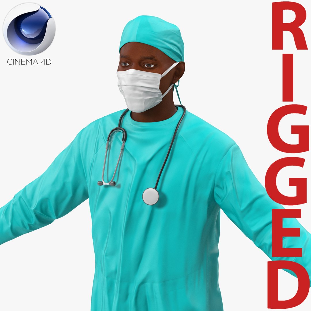 Male African American Surgeon Rigged for Cinema 4D 3D Model 3D model preview