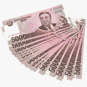 3D Fan of North Korea 5000 Won Banknotes 2008