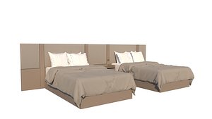 3D model Modern Upholstered Twin Beds with Nightstands