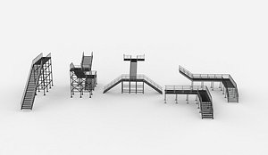 3D Industrial stairs modular set 3D model
