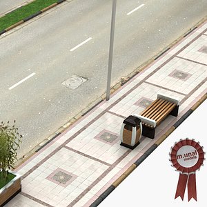 3D model sidewalk road walk