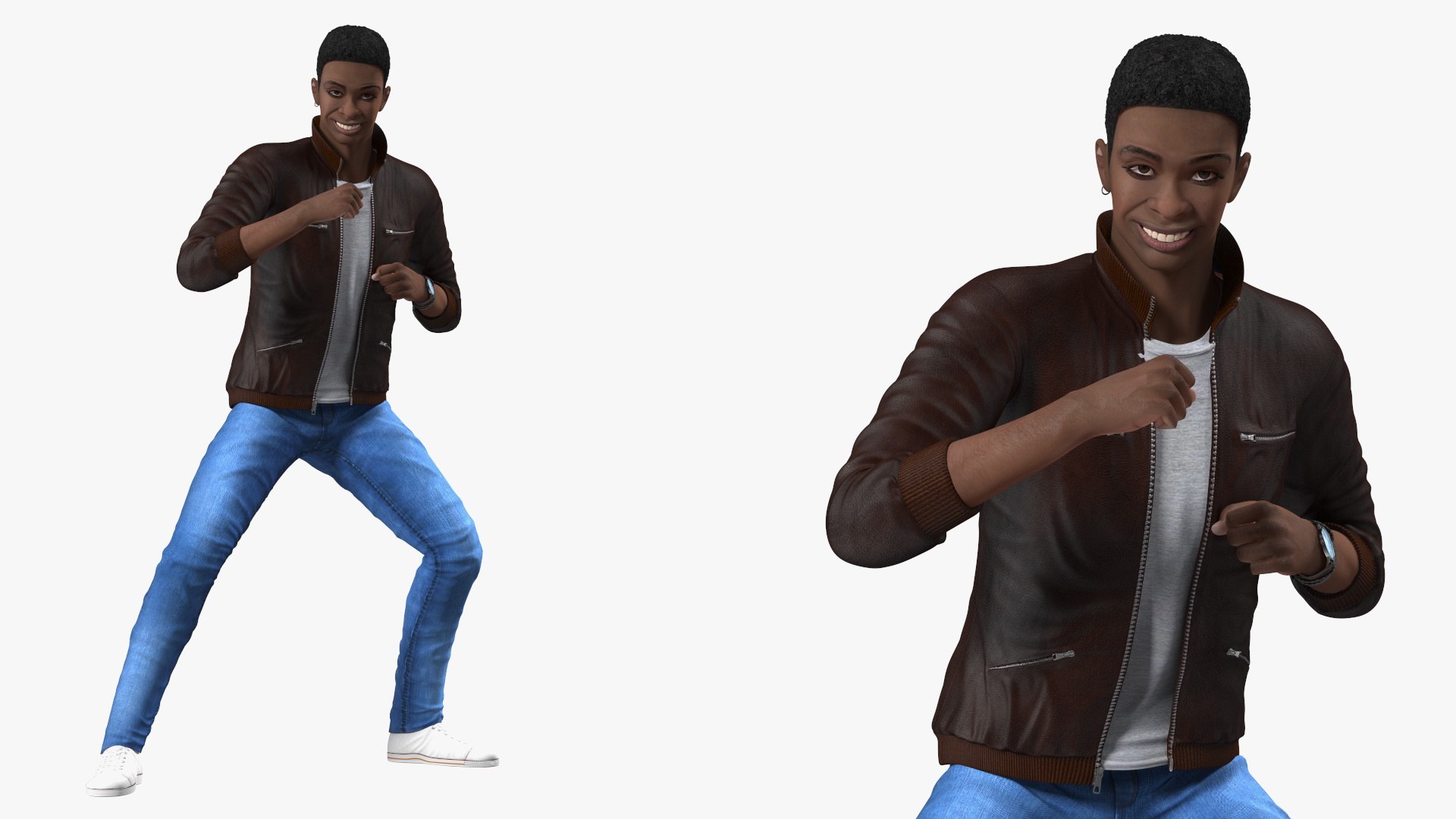 Teenager Dark Skin Street Outfit Rigged 3D model preview