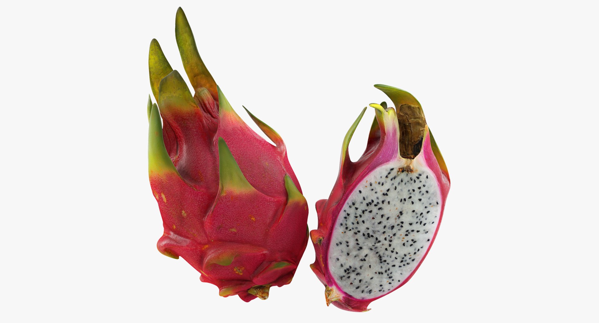 Whole and a Half Red Dragon Fruits 3D model preview