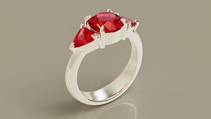 Prong set round and trillion shape diamond three stone ring