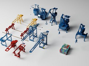 Port Gantry Crane Heavy Machinery Pack PBR Game Ready