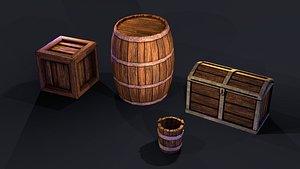 PixelStyle Medieval Containers Barrel Crate Chest Prop Set