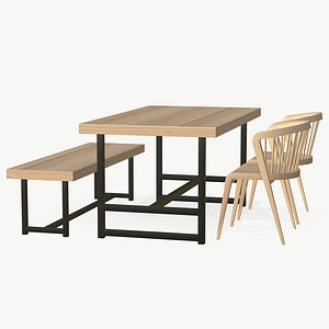3D Wood Dining Table Chair