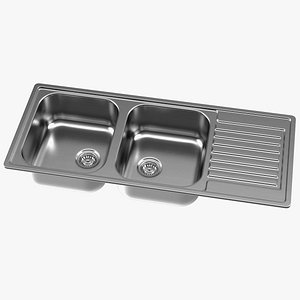 3D Double Bowl Stainless Steel Sink with Drainboard model