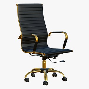 Office Chair Realistic Leather Gold 3D