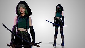 Cyberpunk Ninja Girl - GameReady 3D model