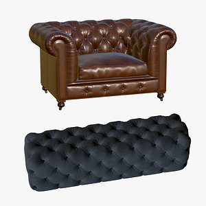 3D Leather Chesterfield Single Sofa With Bench