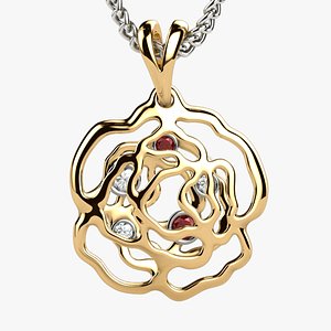 3D Flower Shape Five Gemstones Gold Pendant