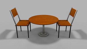 3D Cafe Chairs  Table