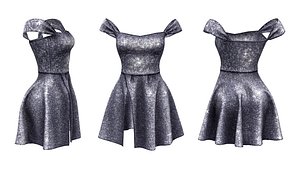 3D Glittery Off Shoulder Midi Dress