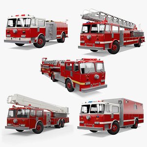 Seagrave Fire Truck Low Poly Bundle 1