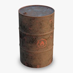 3D Rusty Steel Barrel - Flame - PBR - 2K 4K