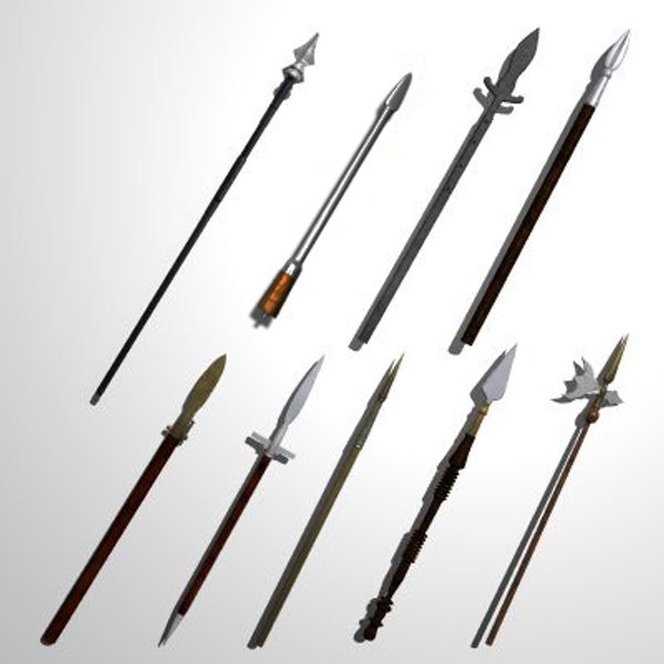 set medieval spears pole 3d model