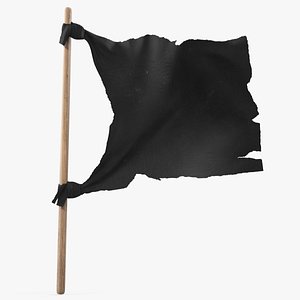 Old Black Flag on Wooden Stick 3D Model