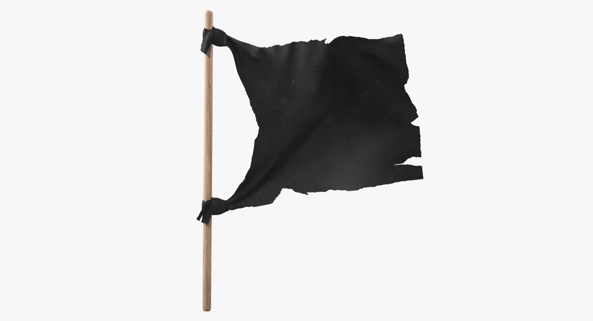 Old Black Flag on Wooden Stick 3D Model 3D model preview