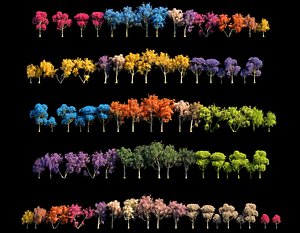 3D spring trees hd model