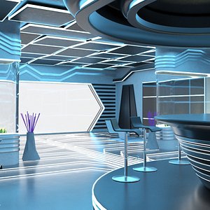 Futuristic Bar Interior Blue Lights On 3D model