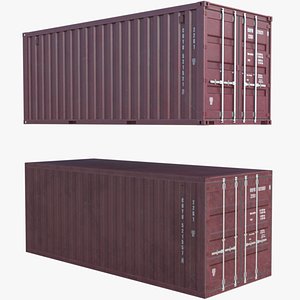 Cargo Container Red 20 ft ISO High and Low Poly PBR LOD 3D model