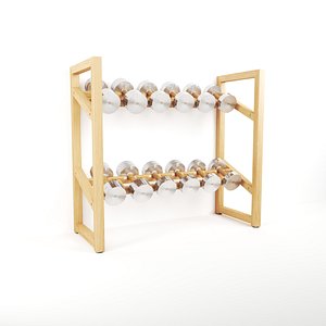 3D model Paragon Studio Gym Luxury Horizontal Dumbbell Rack 2Tier 6Pairs