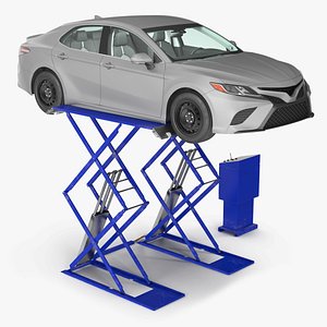 Automotive Scissor Lift with Sedan Rigged 3D model