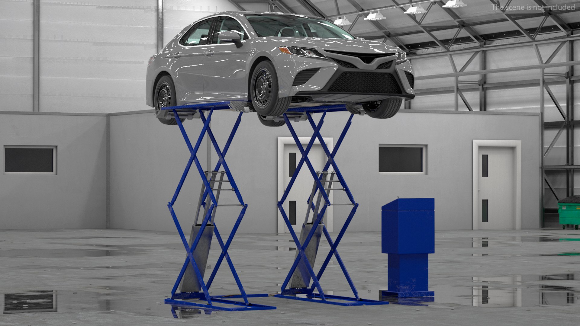Automotive Scissor Lift with Sedan Rigged 3D model preview