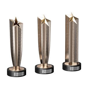 3D Award cup trophy star set