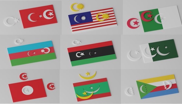 Islamic Muslim Countries Flags Collection 3D model