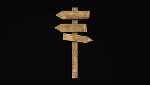 Old Wooden Road Sign Game Ready 3D model