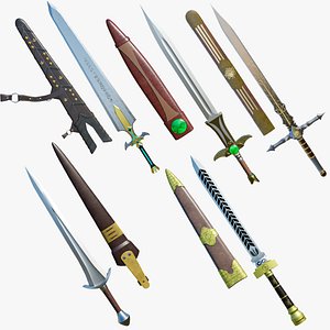 3D 5 Fantasy Swords All PBR Unity UE Textures Included model