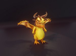 Cartoon Topaz Dragon Animated Low-poly 3D Model