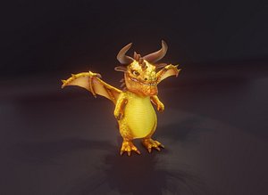 Cartoon Topaz Dragon Animated Low-poly 3D Model