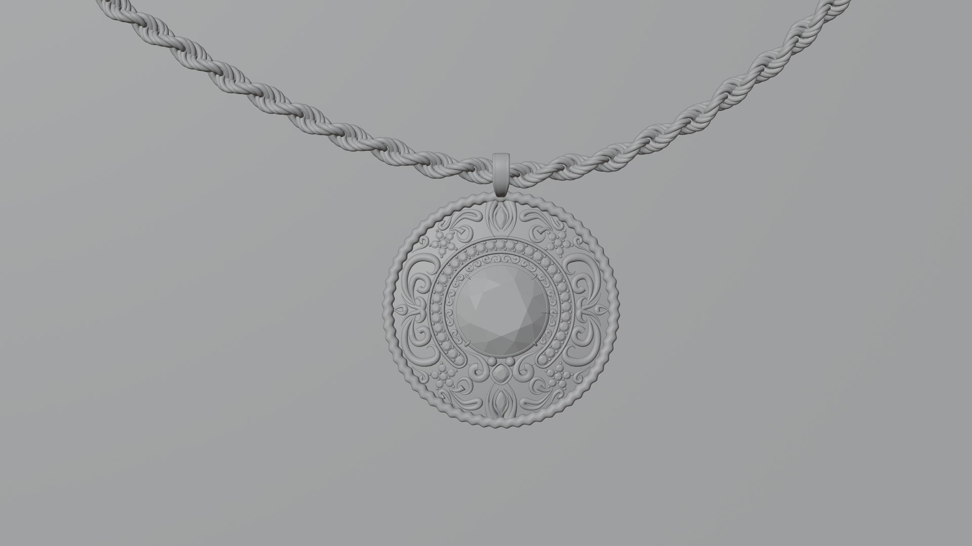 3D Diamond Pendant With Rope Chain Model - TurboSquid 2244078