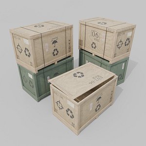 Rectangular Wooden Crate - Customizable Shipping Box 3D model