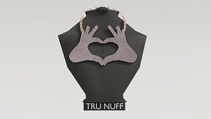 Diamond Hands Heart Chain Necklace 3D