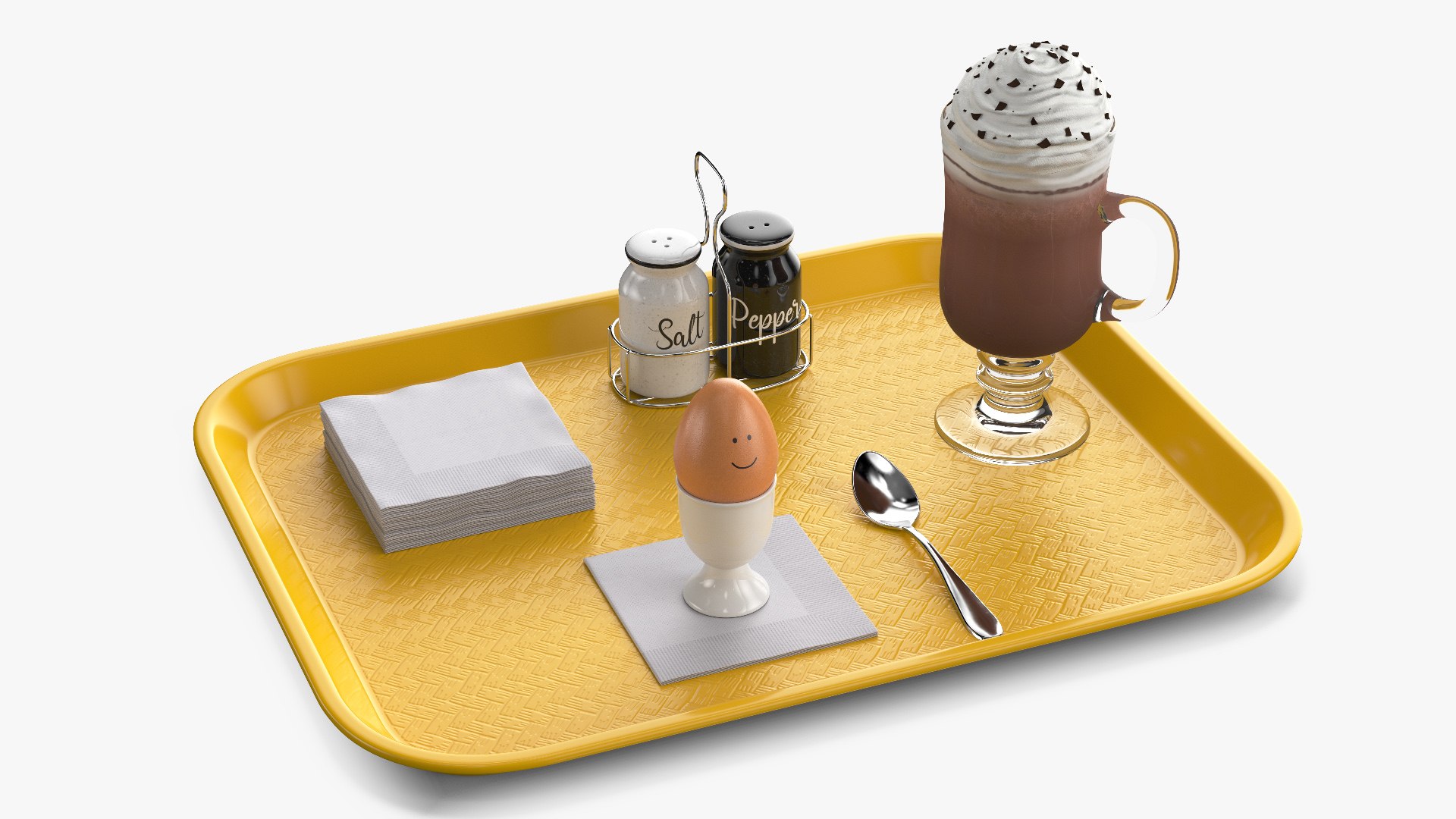 Breakfast Tray Set with Egg and Hot Beverage 3D model preview