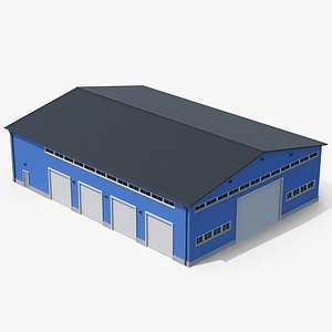 Blue Industrial Building Warehouse model