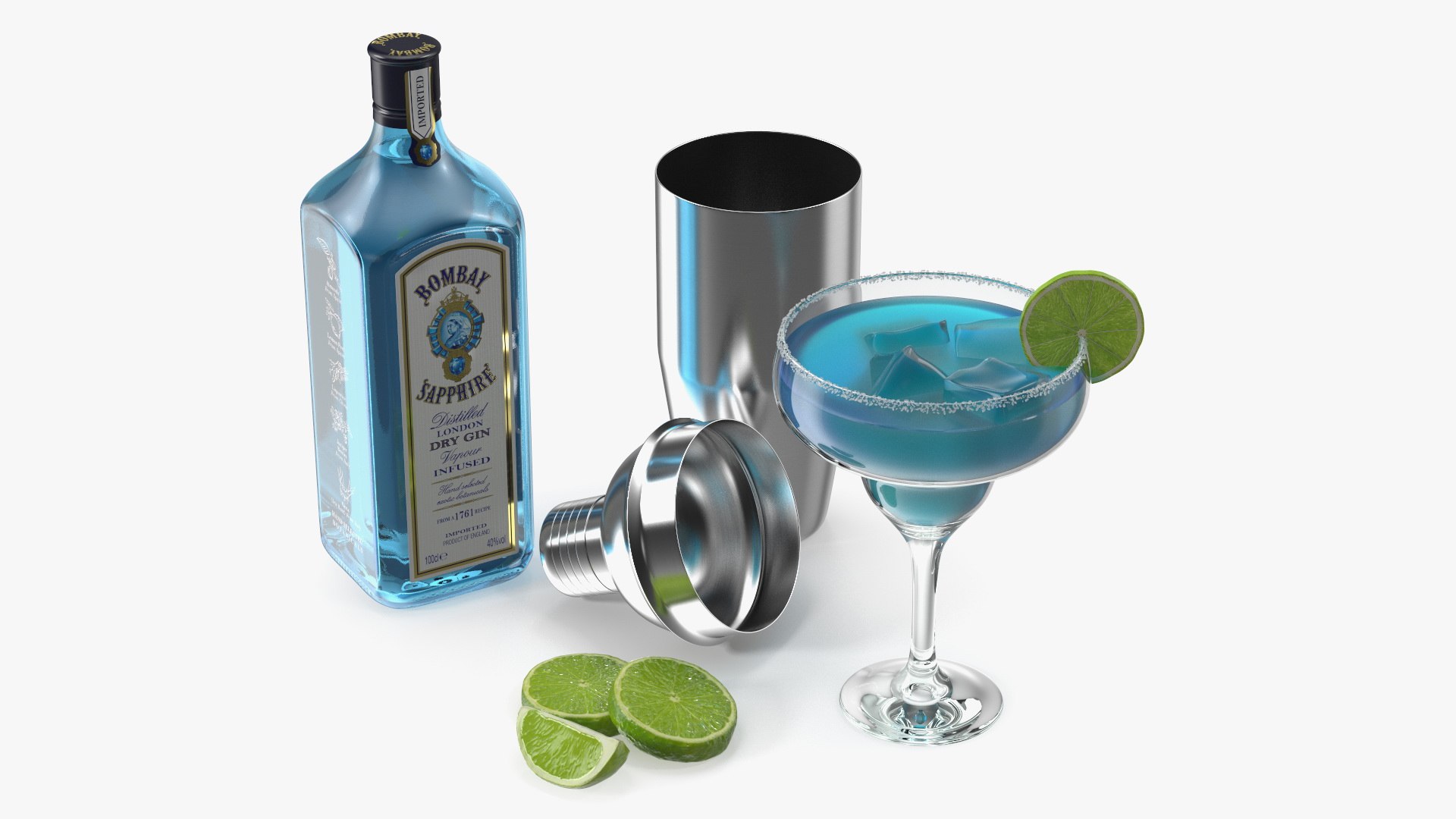 Blue Margarita Cocktail with Ingredients 3D model preview