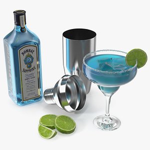 Blue Margarita Cocktail with Ingredients 3D