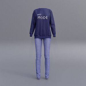 female printed sweatshirts blue model